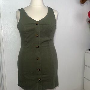 Olive Green Summer Button Down Mini Dress